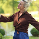 Blouse Lueur — Double gaze de coton brodée chocolat