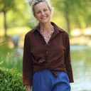 Blouse Lueur — Double gaze de coton brodée chocolat