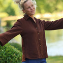 Blouse Lueur — Double gaze de coton brodée chocolat
