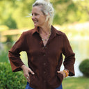 Blouse Lueur — Double gaze de coton brodée chocolat