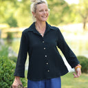 Blouse Lueur — Double gaze de coton brodée noire
