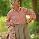 Blouse Lueur — Double gaze de coton brodée rose boisé