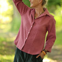 Blouse Lueur — Double gaze de coton brodée framboise