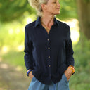 Blouse Lueur — Double gaze de coton bleu nuit