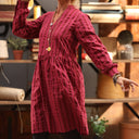 Robe Guillemette — Coton rayé Framboise intense