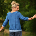 Blouse Constance — Lin majorelle & bandes bleu océan