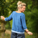 Blouse Constance — Lin majorelle & bandes bleu océan