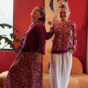 Blouse Constance — Coton crépuscule épicé & bandes lin bougainvillier