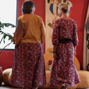 Blouse Constance — Coton crépuscule épicé & bandes lin bougainvillier