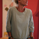 Blouse Constance — Coton vert d'eau & bandes vert sauge