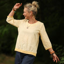 Blouse Constance — Lin jaune pâle & bandes lin chiné bouton d'or