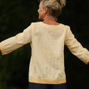 Blouse Constance — Lin jaune pâle & bandes lin chiné bouton d'or