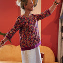 Blouse Constance — Coton crépuscule épicé & bandes lin bougainvillier