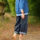Blouse Constance — Lin majorelle & bandes bleu océan