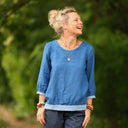 Blouse Constance — Lin majorelle & bandes bleu océan