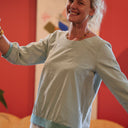 Blouse Constance — Coton vert d'eau & bandes vert sauge