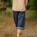 Blouse Constance — Lin beige & bandes rose poudré