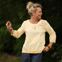 Blouse Constance — Lin jaune pâle & bandes lin chiné bouton d'or