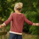 Blouse Constance — Double gaze terracotta & bandes armuré rose poudré