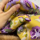 Coupon viscose imprimé jaune/violine 4 coupons de 70x100 (F77) vue détail | Quintessence