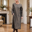 Robe Perrine — Viscose et coton Gravure botanique noir doré