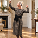 Robe Perrine — Viscose et coton Gravure botanique noir doré