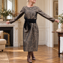 Robe Perrine — Viscose et coton Gravure botanique noir doré