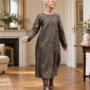Robe Perrine — Viscose et coton Gravure botanique noir doré