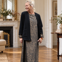 Robe Perrine — Viscose et coton Gravure botanique noir doré