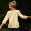 Blouse Constance — Lin jaune pâle & bandes lin chiné bouton d'or