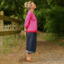 Blouse Constance — Lin rose fuchsia & bandes coquelicot