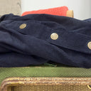 Jupe portefeuille Marie midi - Velours milleraies bleu marine