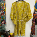 Prototype - robe jaune taille unique fleurs brodé ceinture A89
