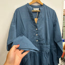 Prototype - robe longue en lin bleu boutons A102