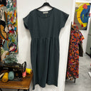 Prototype - robe longue en lin vert bleu A103