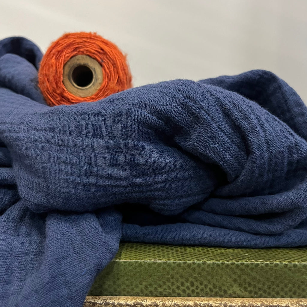 Jupe Tao double gaze de coton bleu indigo