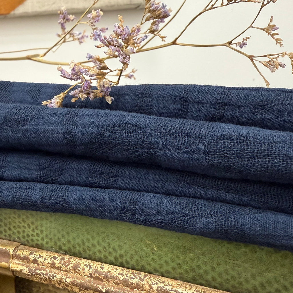 Pantalon Lazare jacquard coton/lin marine