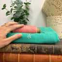 Coupon - double gaze de coton vert brodé 150cm de laize - E43