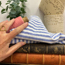 Coupon - lot coton seersucker rayé bleu 150 cm de laize - E34