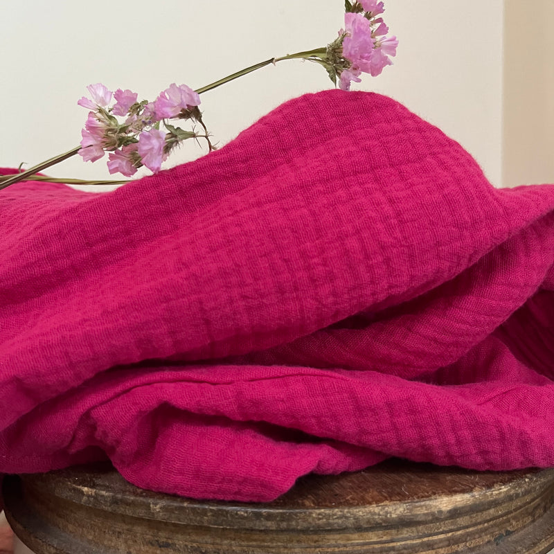 Jupe Rachelle double gaze de coton rose fushia - 90cm de hauteur