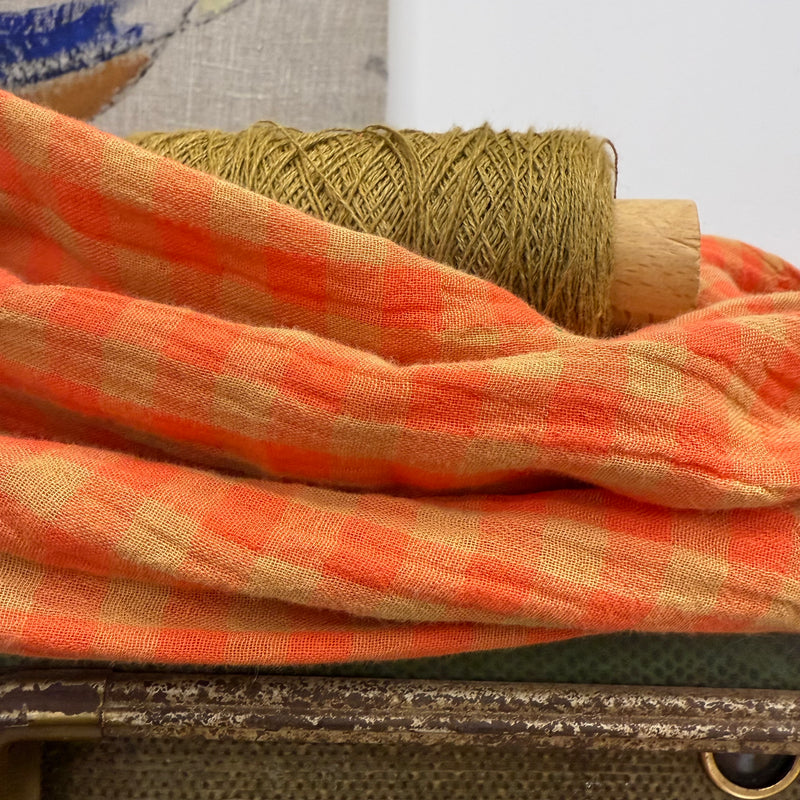 Robe Louisette  - double gaze de coton carreaux orange/ocre