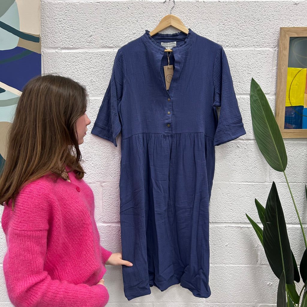 #18 imparfait - robe Aline double gaze de coton bleu lavande