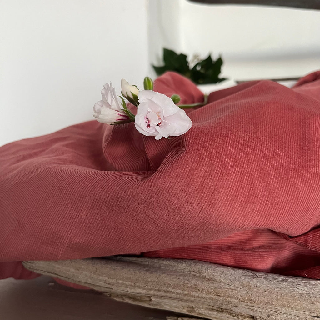 Robe Louisa - velours de coton milleraies terracotta