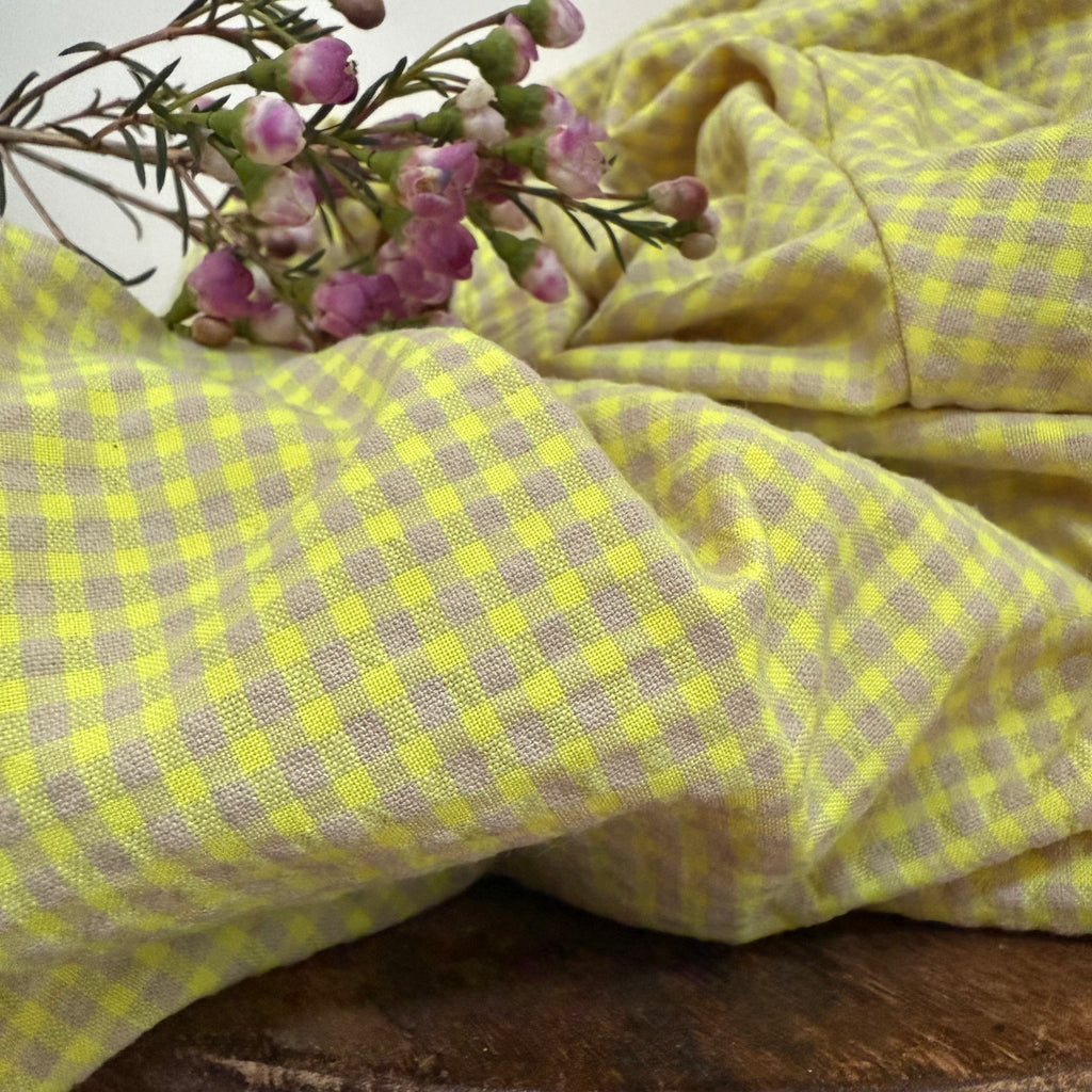 Robe Louisa manches 3/4 vichy ficelle/jaune fluo