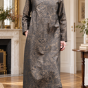 Robe Perrine — Viscose et coton Gravure botanique noir doré