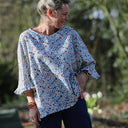 Blouse Annette Double gaze de coton fleurettes bleues | Quintessence