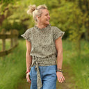 Blouse Camélia Armuré de coton savane graphique | Quintessence