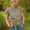 Blouse Camélia Armuré de coton savane graphique | Quintessence