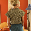Blouse Camélia Armuré de coton savane graphique | Quintessence