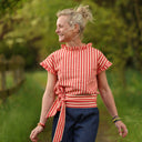 Blouse Camélia Seersucker rayé rouge orangé | Quintessence